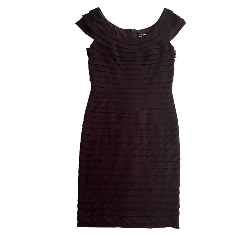 Adrianna Papell Womens 8 Brown Ruffle Tiered Pleated Cocktail Party Sheath Dress